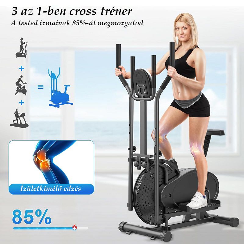 Cowmew BL032 2az1-ben fitneszgép, kijelzővel, 120kg-ig - szürke