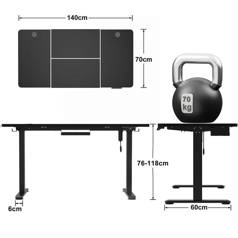 Devoko íróasztal, elektromos magasság állítással, 140x70cm, 70kg - fekete (HAD23) Devoko íróasztal, elektromos magasság állítással, 140x70cm, 70kg - fekete (HAD23)