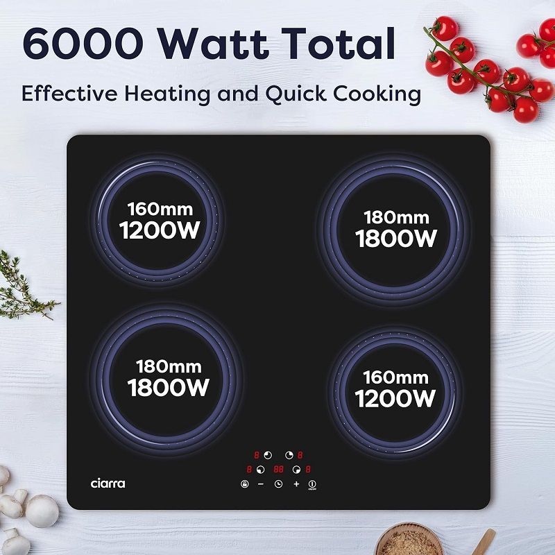Ciarra 4 zónás beépített indukciós főzőlap, 6000W, 590x520x62mm - fekete (CBBIH4-C)