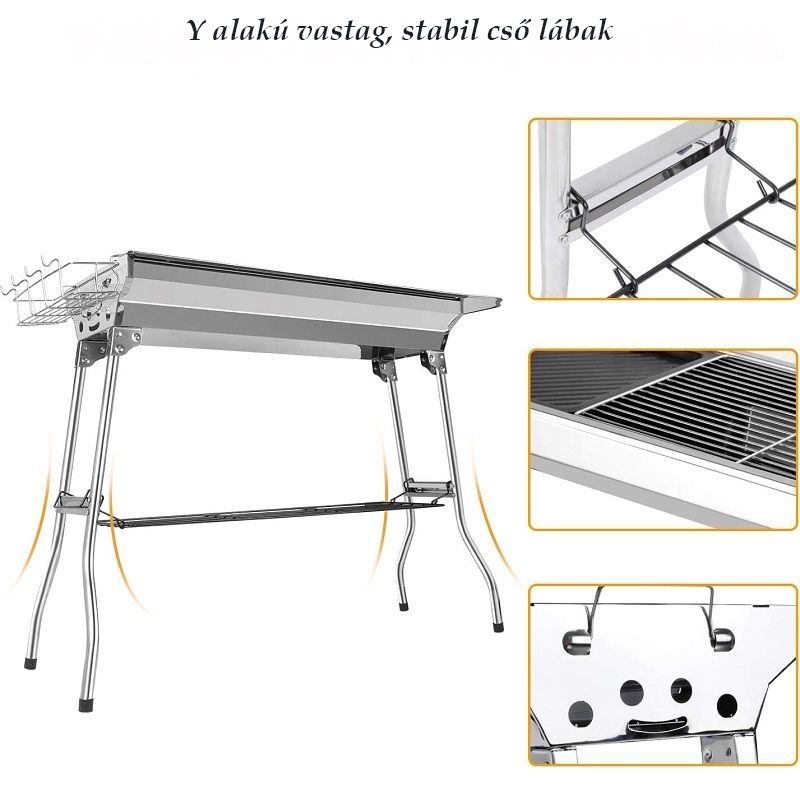 Fixget BBQ összecsukható faszenes grillsütő, tapadásmentes serpenyővel, nagy ráccsal, 100x33,5x70cm - rozsdamentes acél Fixget BBQ összecsukható faszenes grillsütő, tapadásmentes serpenyővel, nagy ráccsal, 100x33,5x70cm - rozsdamentes acél