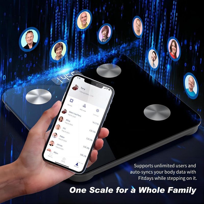 Foryond FG2317WB okos digitális személymérleg, bluetooth, 180kg - fekete