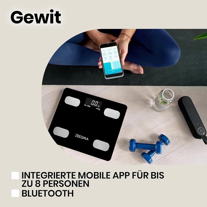 ZEEGMA Gewit okos digitális személymérleg, bluetooth, 200kg - fekete ZEEGMA Gewit okos digitális személymérleg, bluetooth, 200kg - fekete