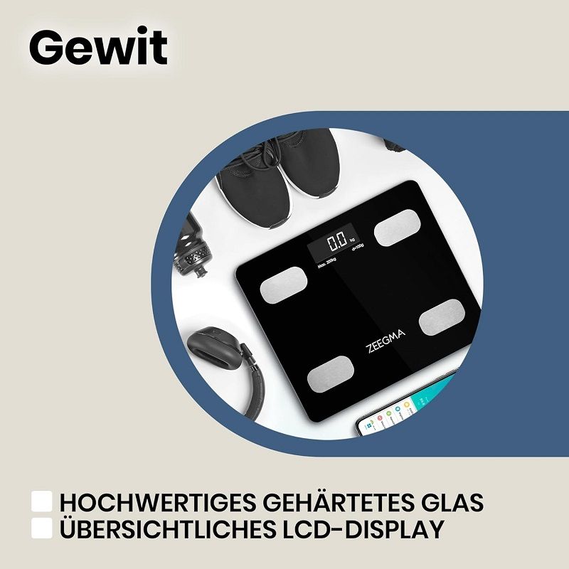 ZEEGMA Gewit okos digitális személymérleg, bluetooth, 200kg - fekete ZEEGMA Gewit okos digitális személymérleg, bluetooth, 200kg - fekete