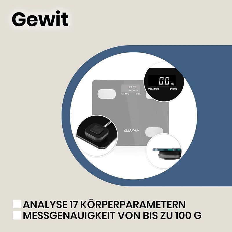 ZEEGMA Gewit okos digitális személymérleg, bluetooth, 200kg - fekete ZEEGMA Gewit okos digitális személymérleg, bluetooth, 200kg - fekete