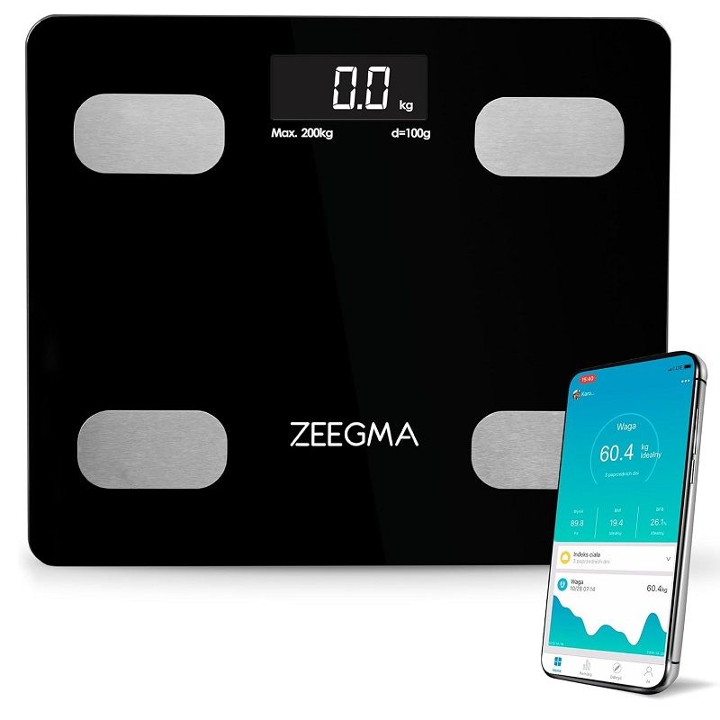 ZEEGMA Gewit okos digitális személymérleg, bluetooth, 200kg - fekete ZEEGMA Gewit okos digitális személymérleg, bluetooth, 200kg - fekete