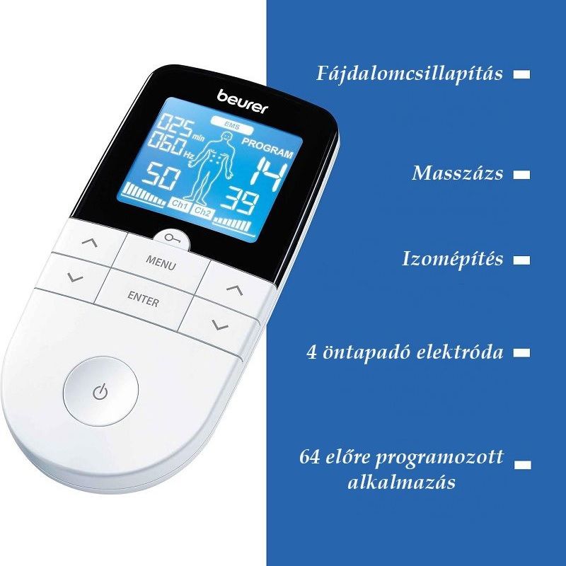 Beurer EM 49 digitális TENS/EMS készülék, 4 öntapadó elektródával - fehér Beurer EM 49 digitális TENS/EMS készülék, 4 öntapadó elektródával - fehér