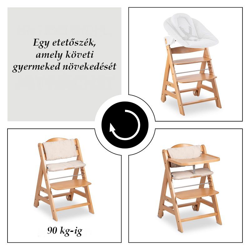 Hauck Beta + fa etetőszék, párnával, 90kg - natúr