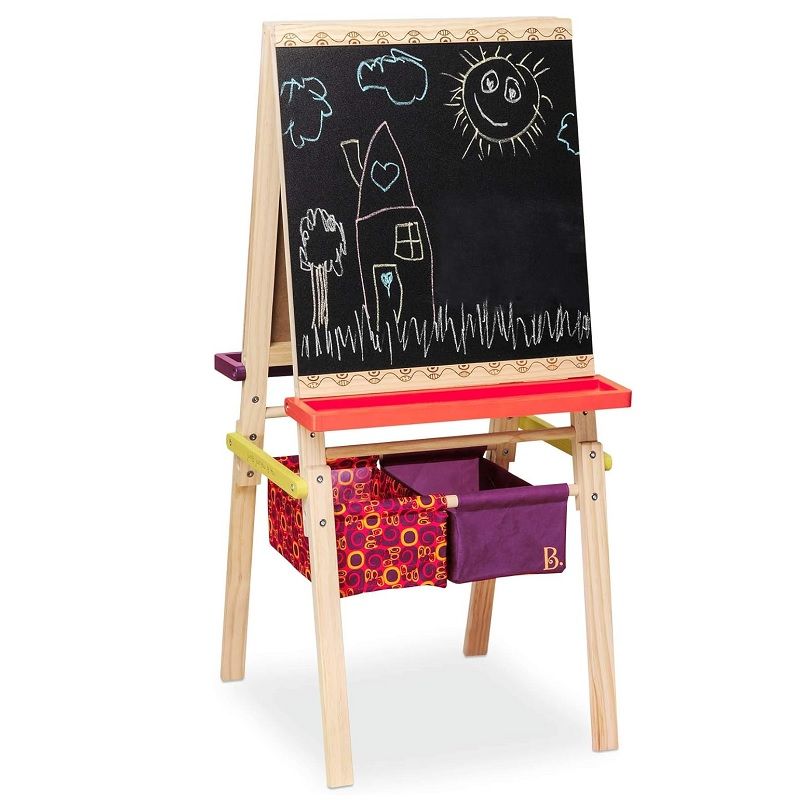 B. Toys Easel Does It kétoldalas fa festőállvány, kréta táblával, polcokkal, tárolókkal (BX1319Z) B. Toys Easel Does It kétoldalas fa festőállvány, kréta táblával, polcokkal, tárolókkal (BX1319Z)