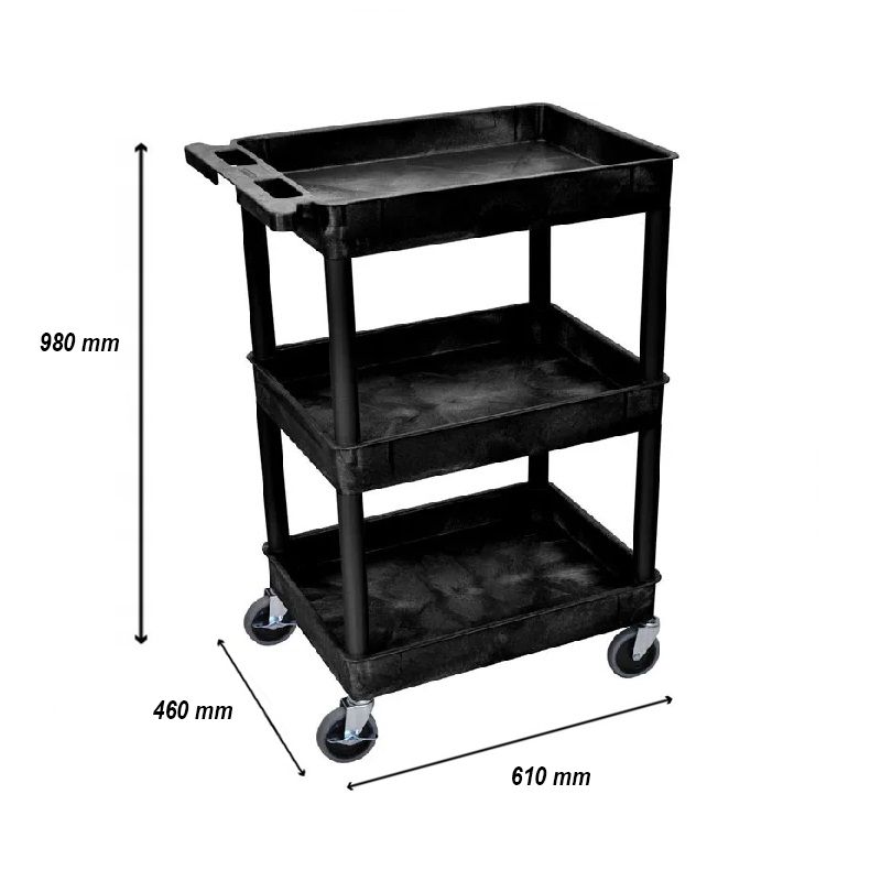 Luxor SESTC111-B nagy teherbírású, 3 polcos segédkocsi, 150kg, 460x980x610mm - fekete Luxor SESTC111-B nagy teherbírású, 3 polcos segédkocsi, 150kg, 460x980x610mm - fekete