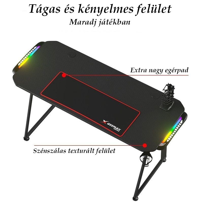 GEEMAX A1-1460 számítógépasztal szett RGB led világítással, 140x60x75cm - fekete GEEMAX A1-1460 számítógépasztal szett RGB led világítással, 140x60x75cm - fekete