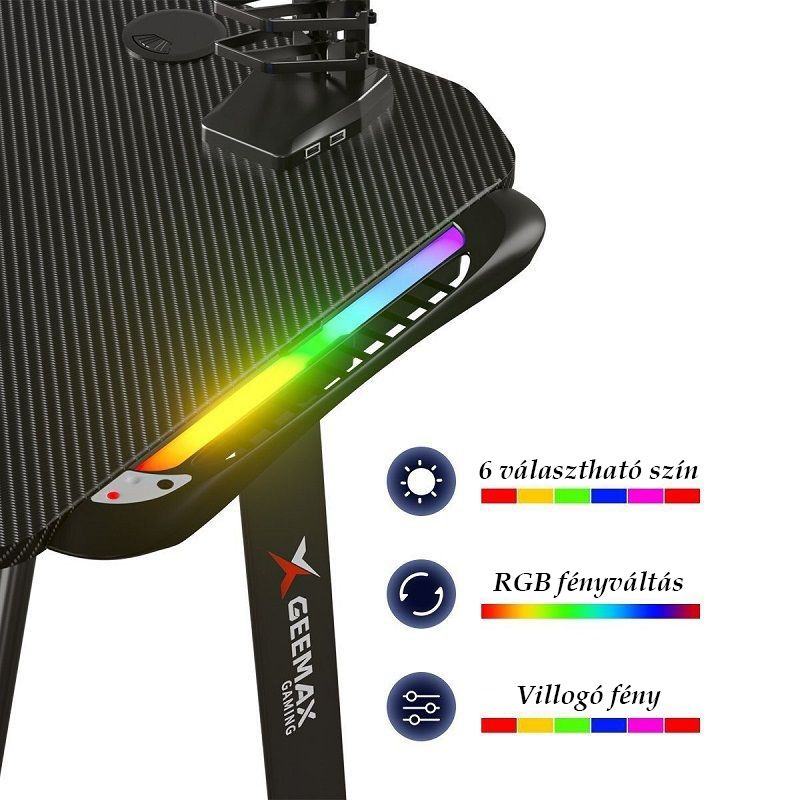 GEEMAX A1-1460 számítógépasztal szett RGB led világítással, 140x60x75cm - fekete GEEMAX A1-1460 számítógépasztal szett RGB led világítással, 140x60x75cm - fekete