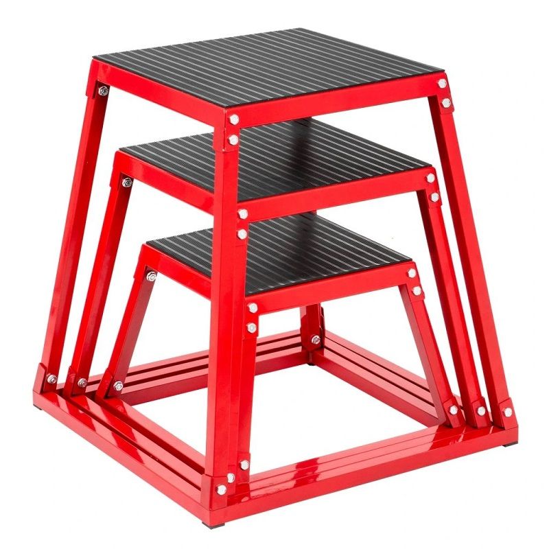 Vevor Plyo ugródoboz készlet acélból, 30/46/61cm - piros/fekete Vevor Plyo ugródoboz készlet acélból, 30/46/61cm - piros/fekete