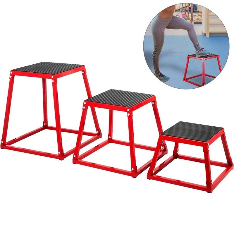 Vevor Plyo ugródoboz készlet acélból, 30/46/61cm - piros/fekete Vevor Plyo ugródoboz készlet acélból, 30/46/61cm - piros/fekete