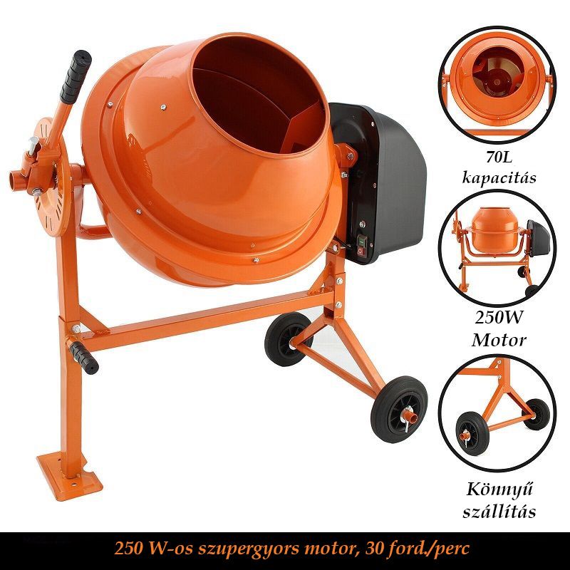 TMech 10486 elektromos betonkeverő, 70l, 250W - narancssárga (min. szállítássérült) TMech 10486 elektromos betonkeverő, 70l, 250W - narancssárga (min. szállítássérült)