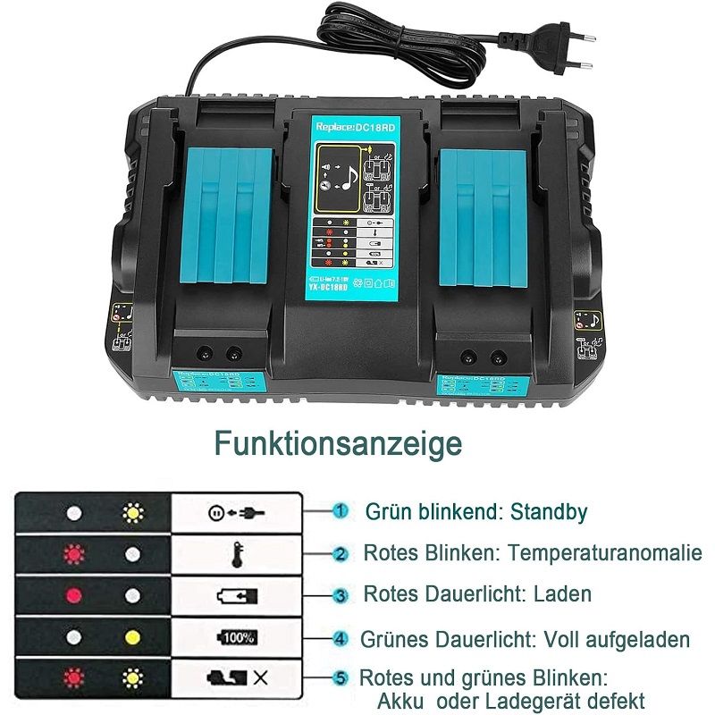 Makita DC18RD dupla gyorstöltő LXT 7,2V-18V - utángyártott Makita DC18RD dupla gyorstöltő LXT 7,2V-18V - utángyártott