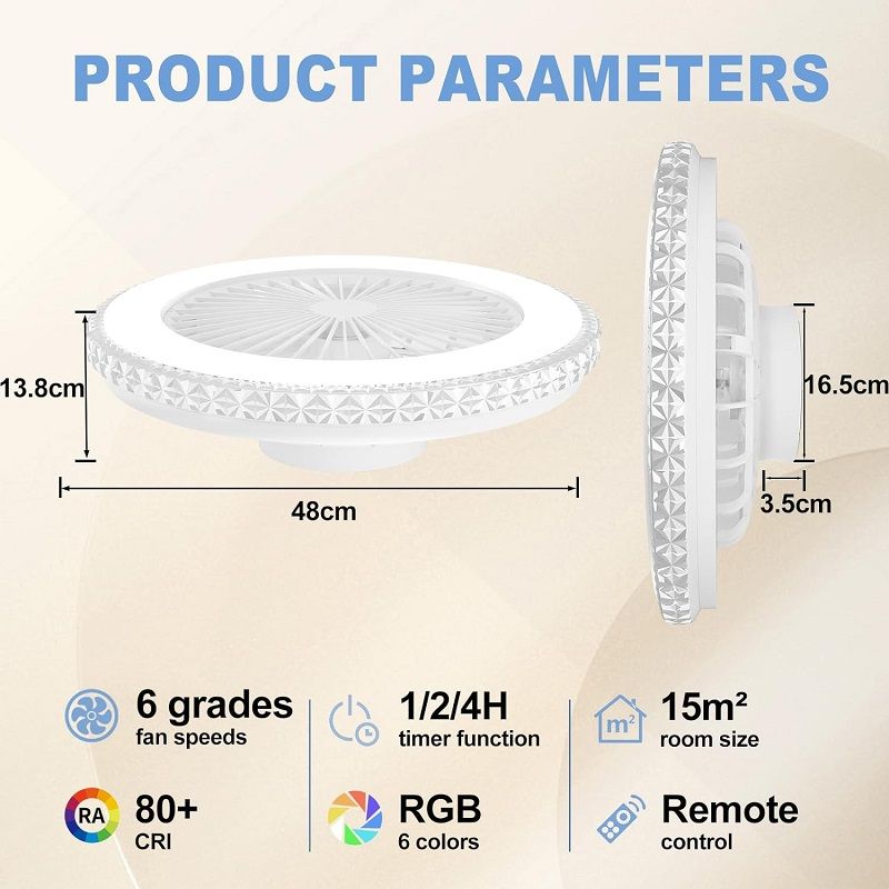 Tukrool mennyezeti ventilátor RGB világítással, távirányítóval, 40W, 4000lum, Ø49cm - fehér (3400728-08) Tukrool mennyezeti ventilátor RGB világítással, távirányítóval, 40W, 4000lum, Ø49cm - fehér (3400728-08)