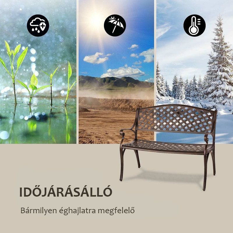 Blumfeldt Pozzilli AN időjárásálló kerti pad, öntött alumínium, 103x85x60cm - barna (GDW27) Blumfeldt Pozzilli AN időjárásálló kerti pad, öntött alumínium, 103x85x60cm - barna (GDW27)
