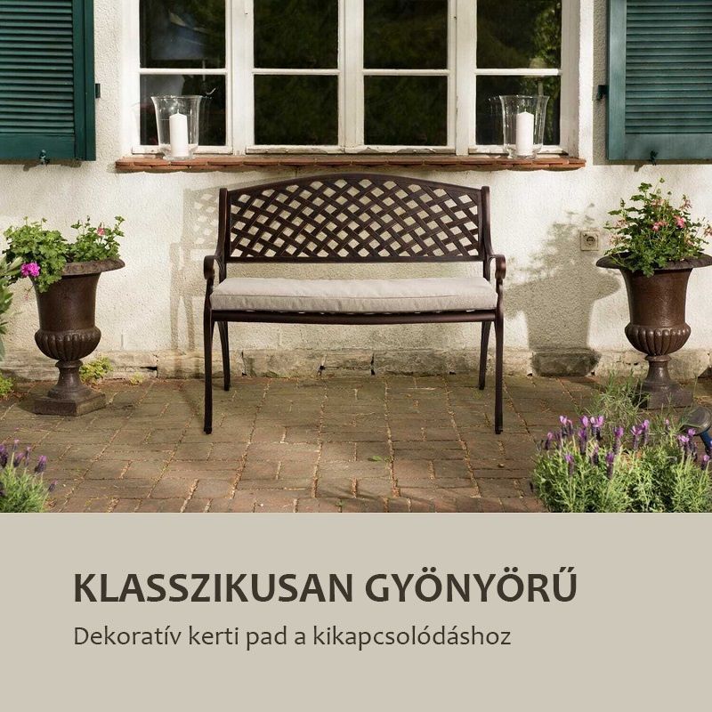 Blumfeldt Pozzilli AN időjárásálló kerti pad, öntött alumínium, 103x85x60cm - barna (GDW27) Blumfeldt Pozzilli AN időjárásálló kerti pad, öntött alumínium, 103x85x60cm - barna (GDW27)