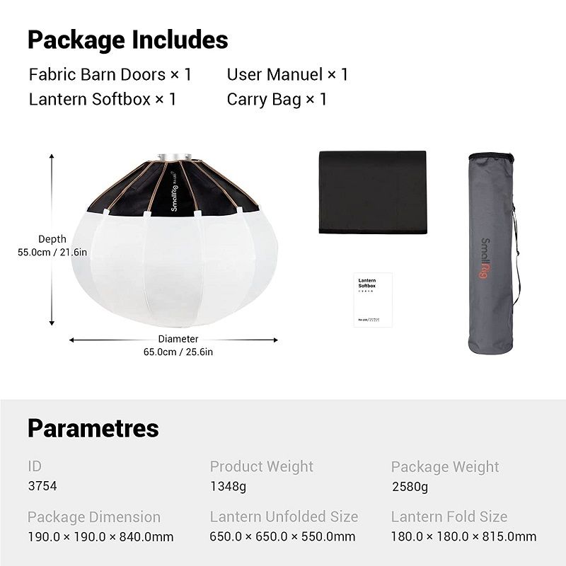 SmallRig RA-L65 lámpás softbox/gömb softbox, 65cm, hordtáskával SmallRig RA-L65 lámpás softbox/gömb softbox, 65cm, hordtáskával