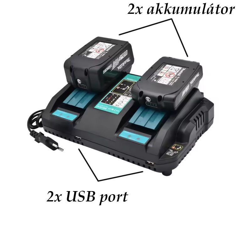 Makita DC18RD dupla gyorstöltő LXT 7,2V-18V, 2db usb csatlakozóval - utángyártott Makita DC18RD dupla gyorstöltő LXT 7,2V-18V, 2db usb csatlakozóval - utángyártott