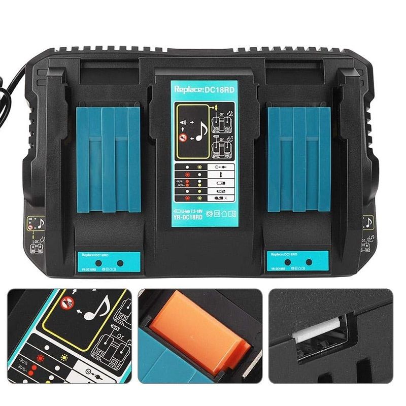 Makita DC18RD dupla gyorstöltő LXT 7,2V-18V, 2db usb csatlakozóval - utángyártott Makita DC18RD dupla gyorstöltő LXT 7,2V-18V, 2db usb csatlakozóval - utángyártott