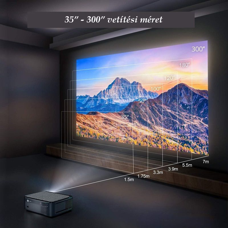 Wimius K1 4K 5G WiFi projektor, bluetooth, távirányítóval, 4D trapézkorrekcióval - fekete