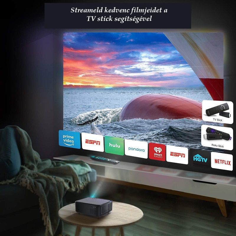 Wimius K1 4K 5G WiFi projektor, bluetooth, távirányítóval, 4D trapézkorrekcióval - fekete