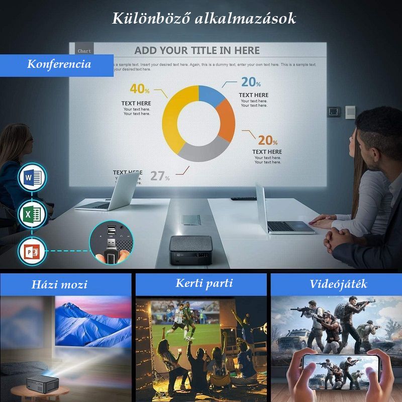 Wimius K1 4K 5G WiFi projektor, bluetooth, távirányítóval, 4D trapézkorrekcióval - fekete