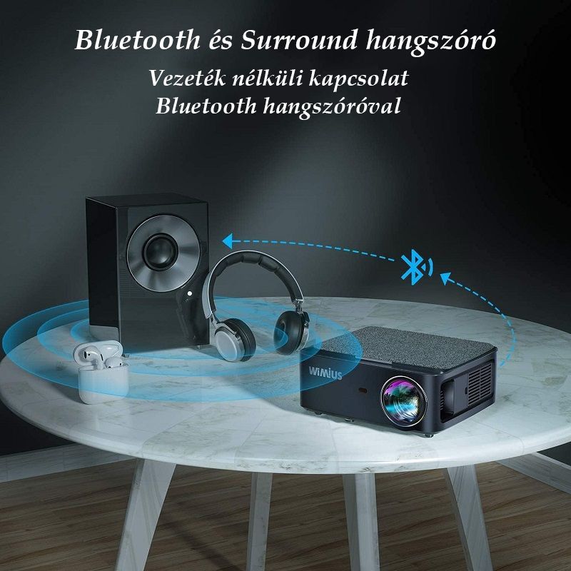 Wimius K1 4K 5G WiFi projektor, bluetooth, távirányítóval, 4D trapézkorrekcióval - fekete