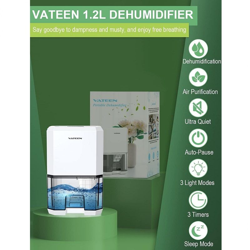 Vateen párátlanító, időzítővel, RGB világítással, 1.2lit, 20m2, 22,5W - fehér Vateen párátlanító, időzítővel, RGB világítással, 1.2lit, 20m2, 22,5W - fehér