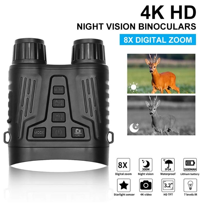 Coolife NV2810 éjjellátó távcső, infravörös megvilágítással, 8-szoros Zoom, 4K felbontás - fekete