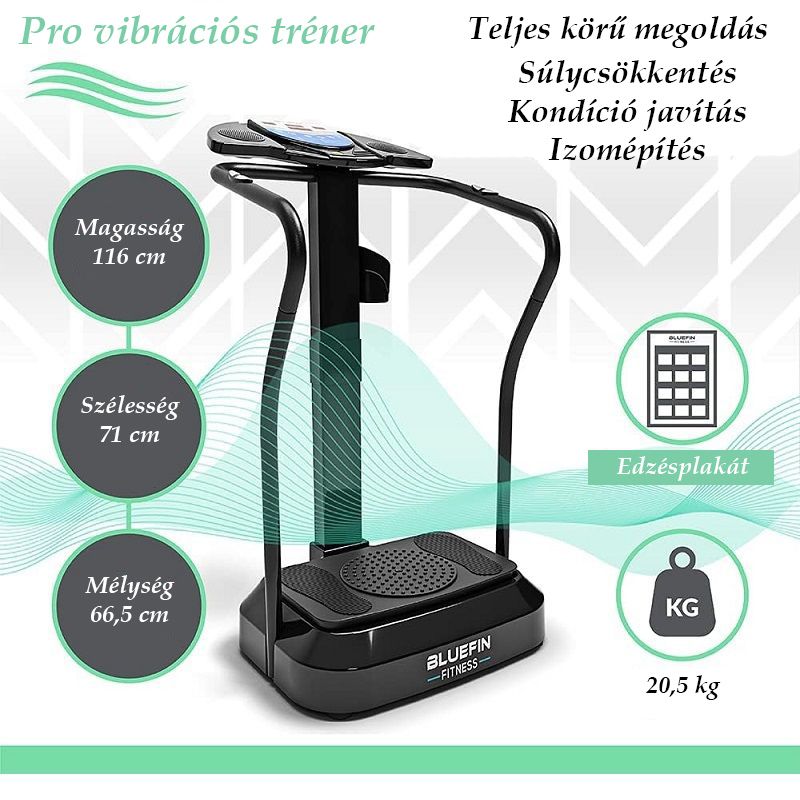 Bluefin Fitness Pro vibrációs tréner, kapaszkodóval, hangszórókkal, gumi kötéllel - fekete (min. esztétikai hibákkal)