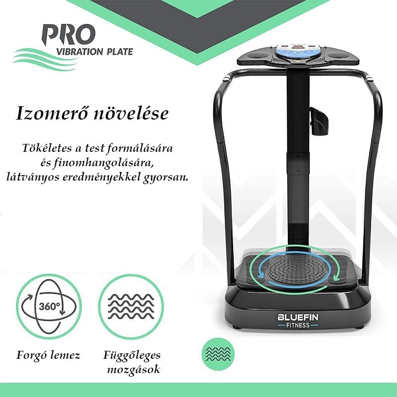 Bluefin Fitness Pro vibrációs tréner, kapaszkodóval, hangszórókkal, gumi kötéllel - fekete (min. esztétikai hibákkal)