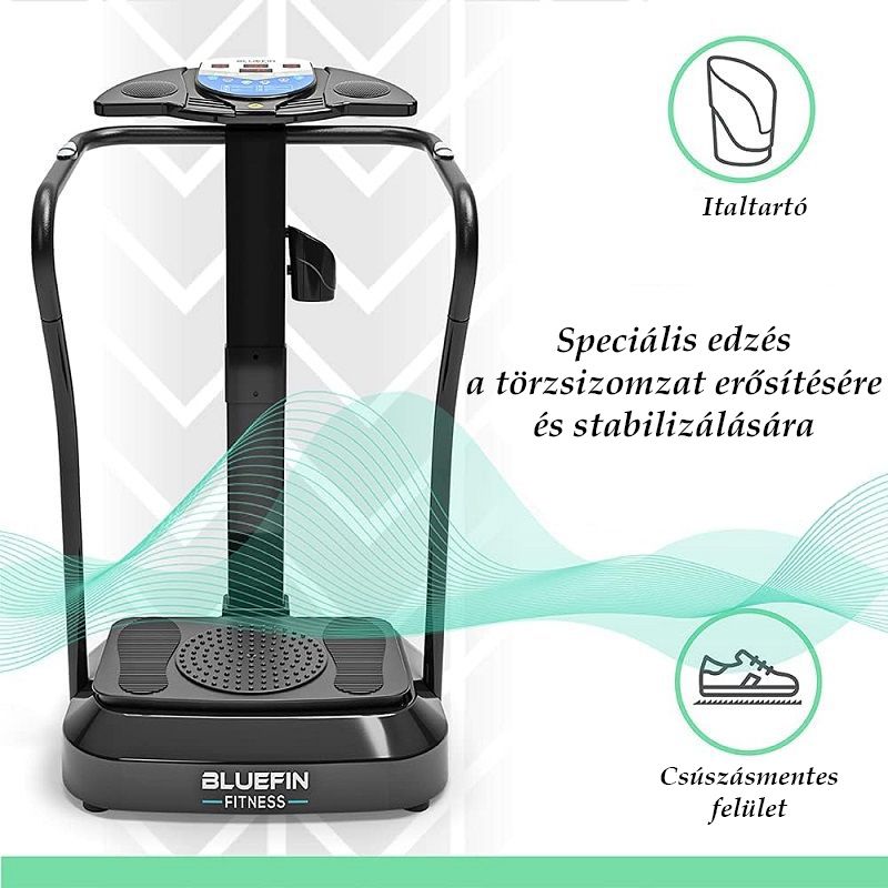 Bluefin Fitness Pro vibrációs tréner, kapaszkodóval, hangszórókkal, gumi kötéllel - fekete (min. esztétikai hibákkal)