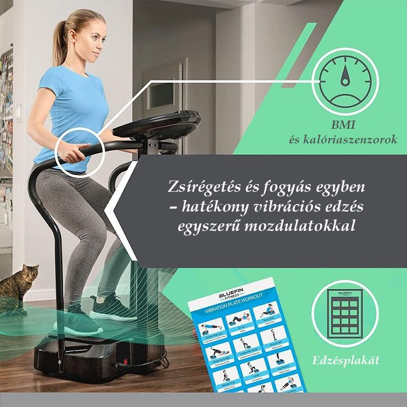 Bluefin Fitness Pro vibrációs tréner, kapaszkodóval, hangszórókkal, gumi kötéllel - fekete (min. esztétikai hibákkal)