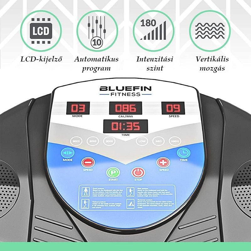 Bluefin Fitness Pro vibrációs tréner, kapaszkodóval, hangszórókkal, gumi kötéllel - fekete (min. esztétikai hibákkal)