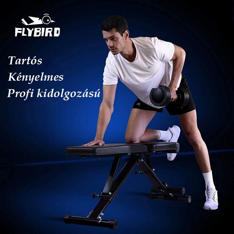 FLYBIRD FB-17YLD02 multifunkciós fekvenyomó pad, összecsukható szerkezettel, 360kg - fekete