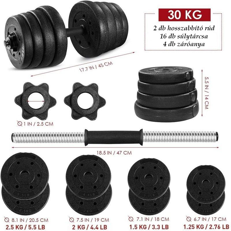 Besportble egykezes súlyzószett pár, állítható nehézséggel, 30kg-ig