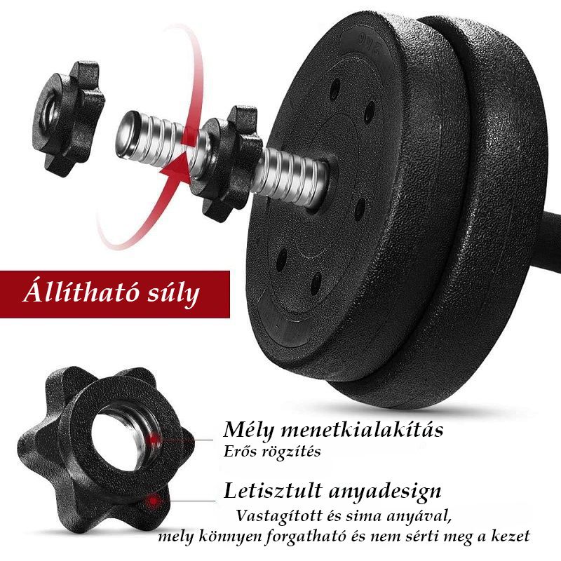 Besportble egykezes súlyzószett pár, állítható nehézséggel, 30kg-ig