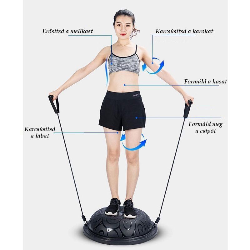 Whipr egyensúly labda, expanderrel és pumpával, 46cm, 130kg - fekete