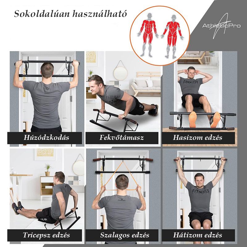 AthleticPro AP001 multifunkciós húzódzkodó rúd, 200kg-ig - fekete
