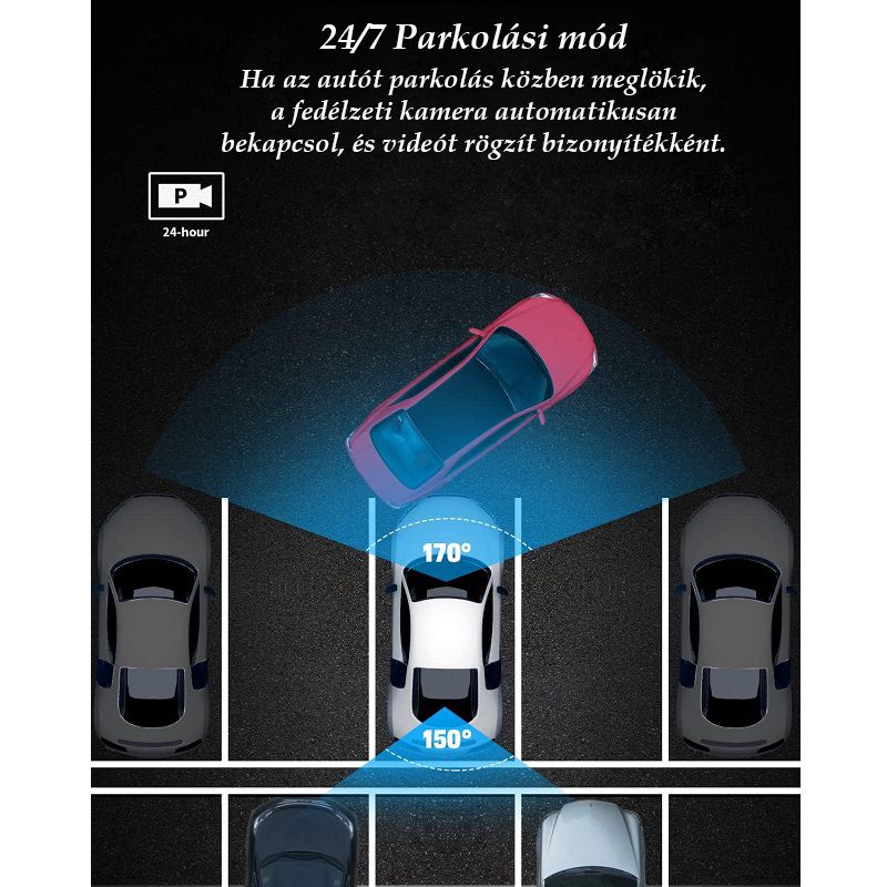 Abask M18 menetrögzítő kamera, 3" kijelző, 4K videó, 1080P tolatókamerával, G-szenzor
