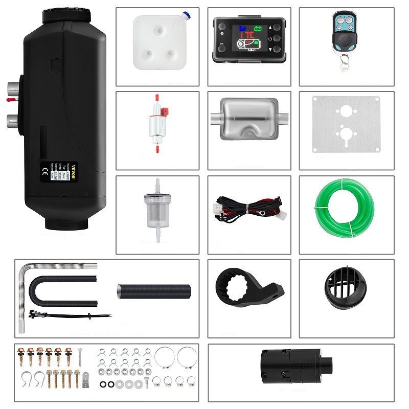 Vevor dízel állófűtés, távirányítóval, kijelzővel, 5kW, 24V, 10lit - fekete