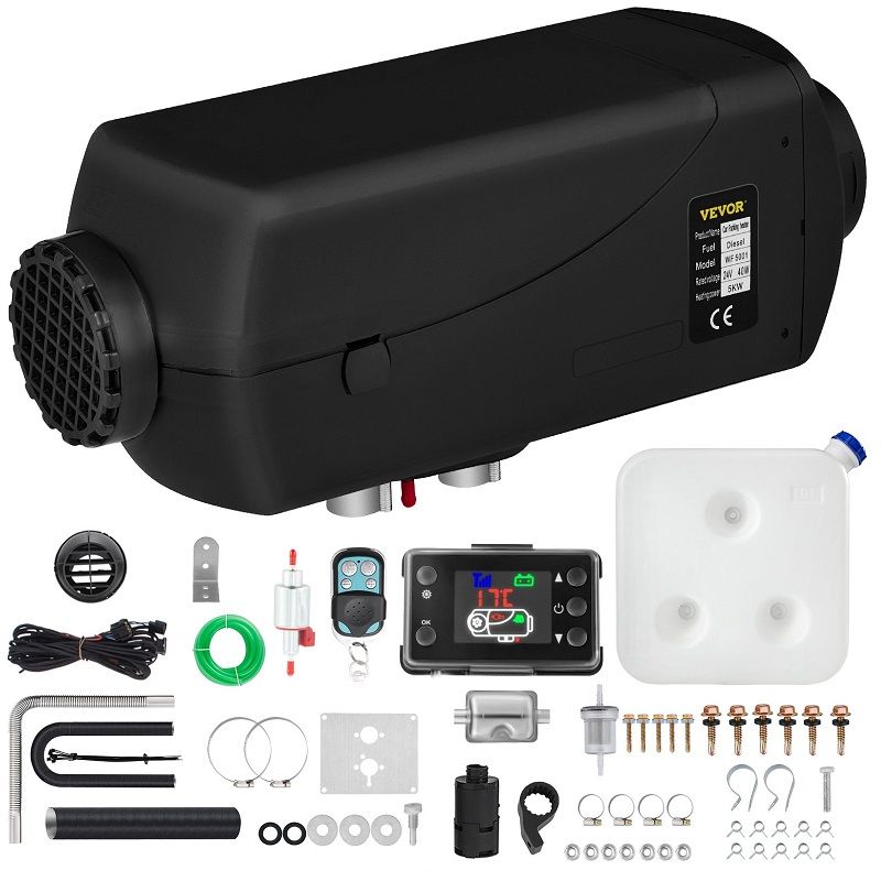Vevor dízel állófűtés, távirányítóval, kijelzővel, 5kW, 24V, 10lit - fekete