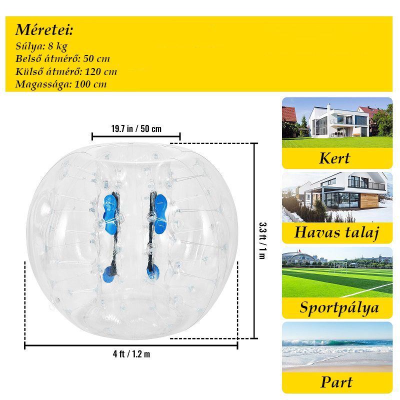 Vevor 2db-os Sumo Zorb labda készlet, felnőtteknek, gyerekeknek, 1.2m - átlátszó Vevor 2db-os Sumo Zorb labda készlet, felnőtteknek, gyerekeknek, 1.2m - átlátszó