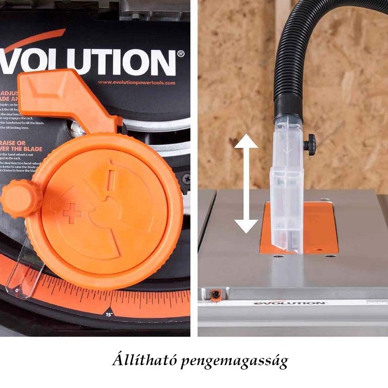 Evolution Rage 5-S asztali körfűrész, kerekes állvánnyal, 255mm, 1500W (057-0003)