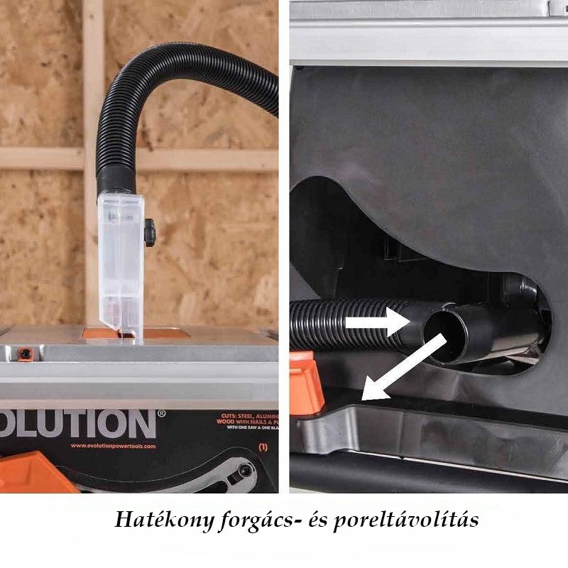 Evolution Rage 5-S asztali körfűrész, kerekes állvánnyal, 255mm, 1500W (057-0003)