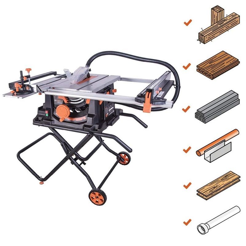 Evolution Rage 5-S asztali körfűrész, kerekes állvánnyal, 255mm, 1500W (057-0003)