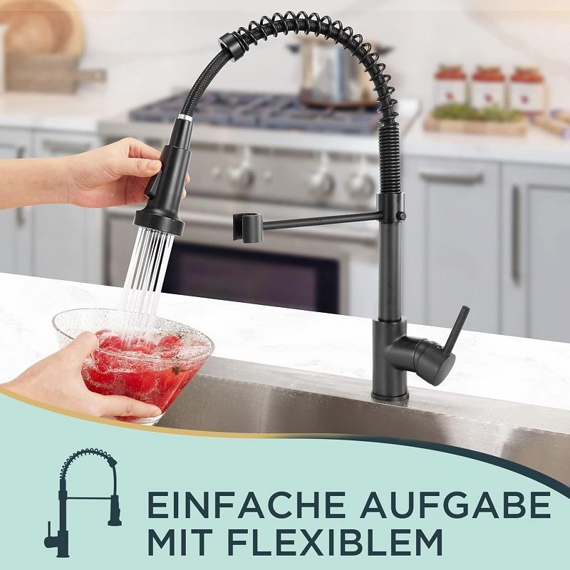 Valentina álló konyhai csaptelep, kihúzható zuhanyfejjel, 2 áramlási funkcióval - matt fekete Valentina álló konyhai csaptelep, kihúzható zuhanyfejjel, 2 áramlási funkcióval - matt fekete