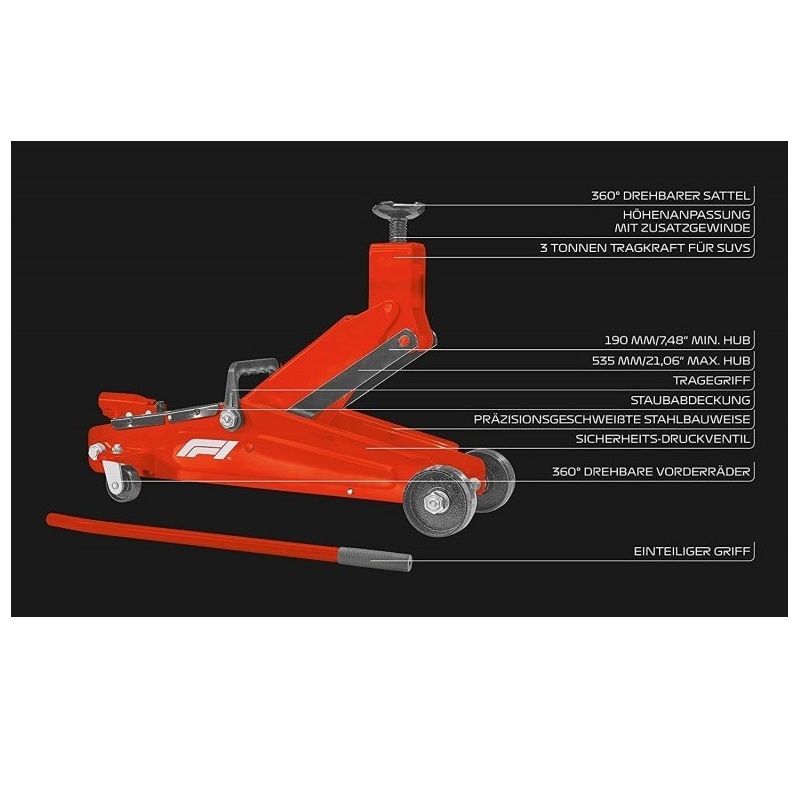 Formula 1 FJ300 3T hidraulikus emelő, 195-535mm - piros (10810)